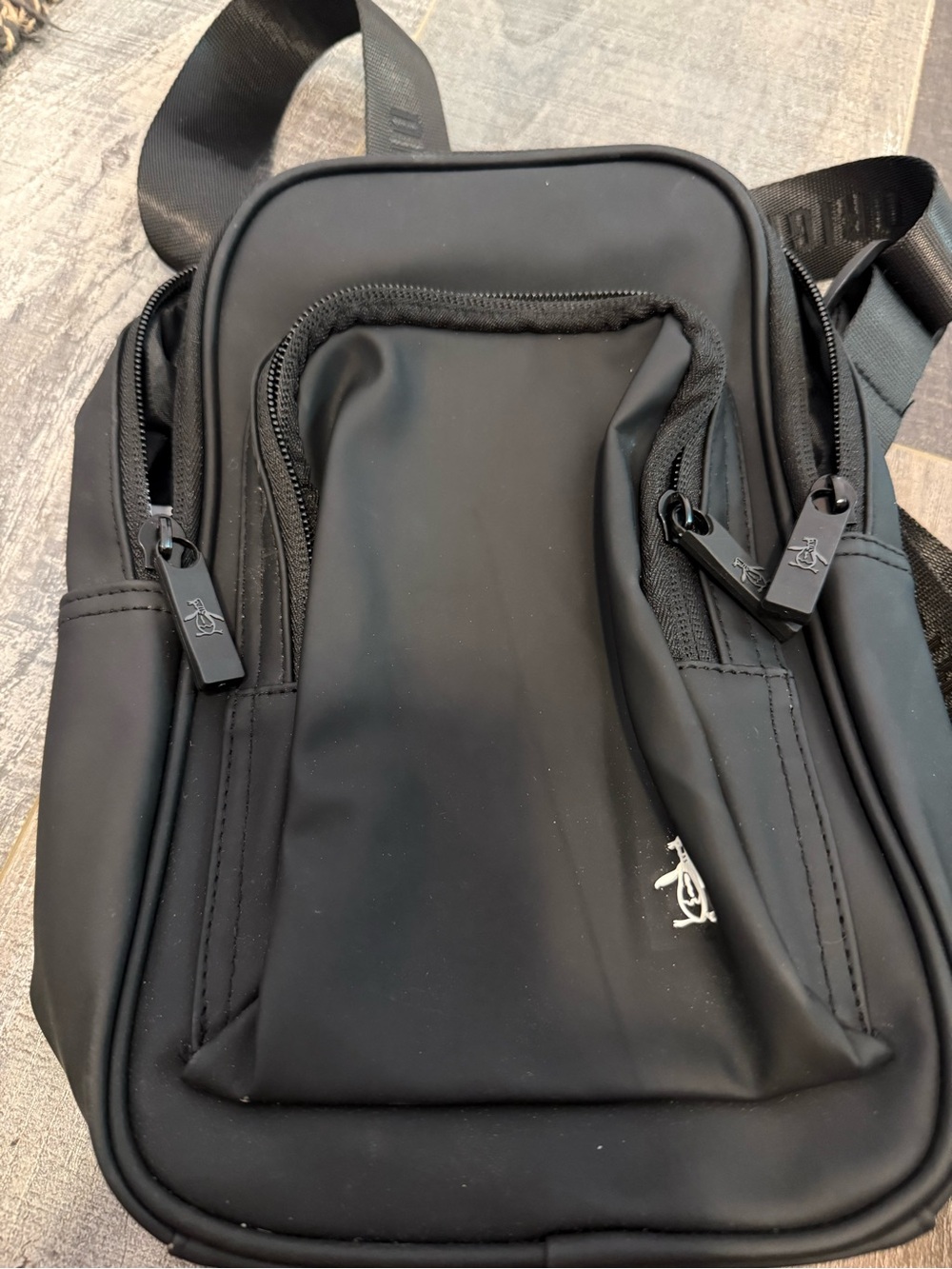 Original Penguin Black Crossbody Sling Pack with Logo